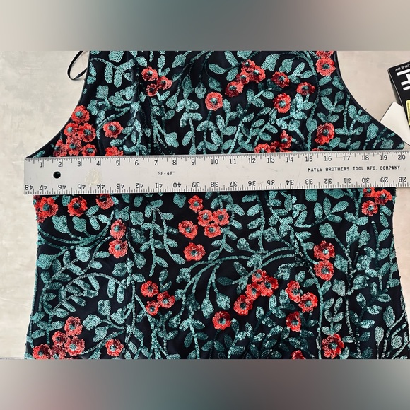 Leslie Fay Sequin Dress Floral Black Red Roses Sleeveless SZ 16 NWT - Picture 16 of 16